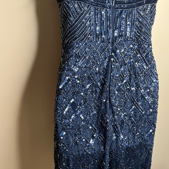 Adrianna Papella short sequin/bead embellished blue dress 6P - Picture 5 of 10